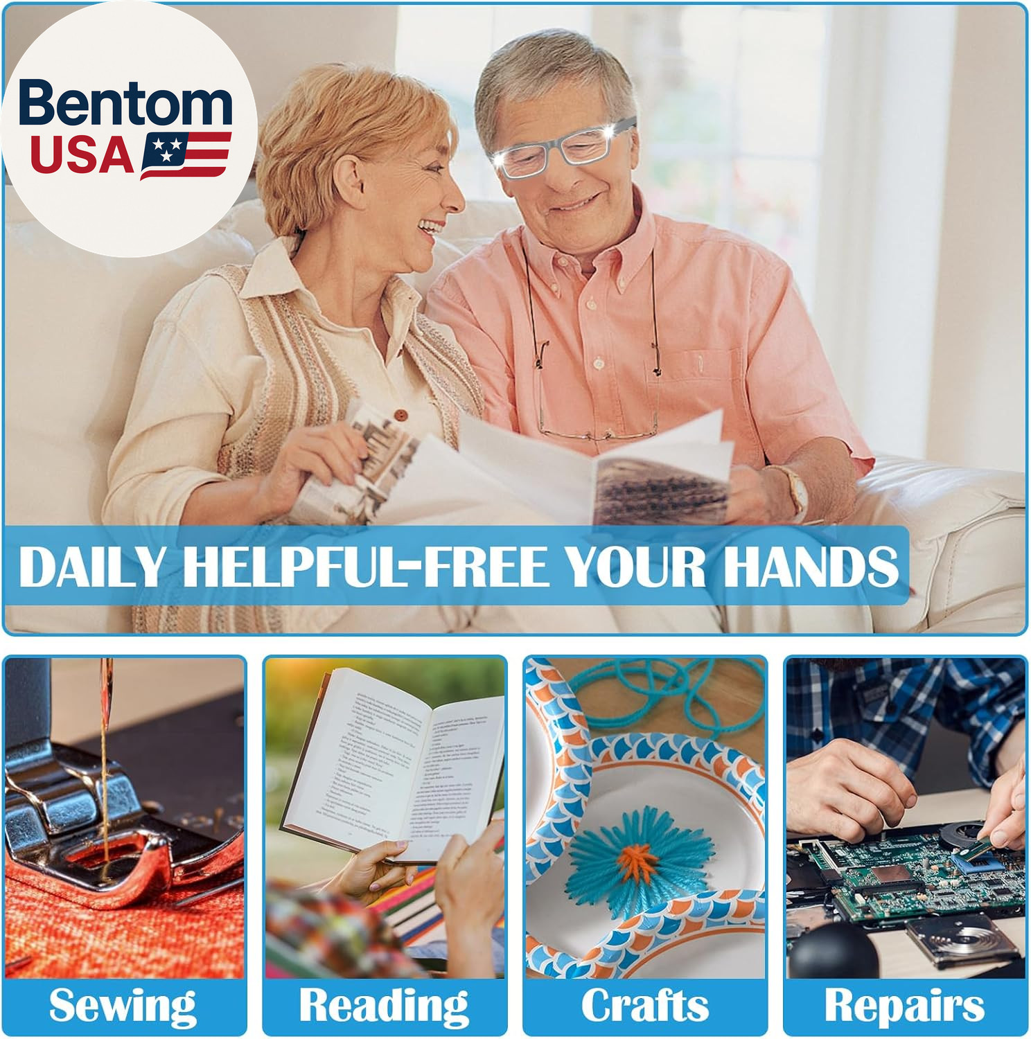 200% Magnifying Glasses with Light,Usb Rechargeable LED Lighted Magnifying Eyewe