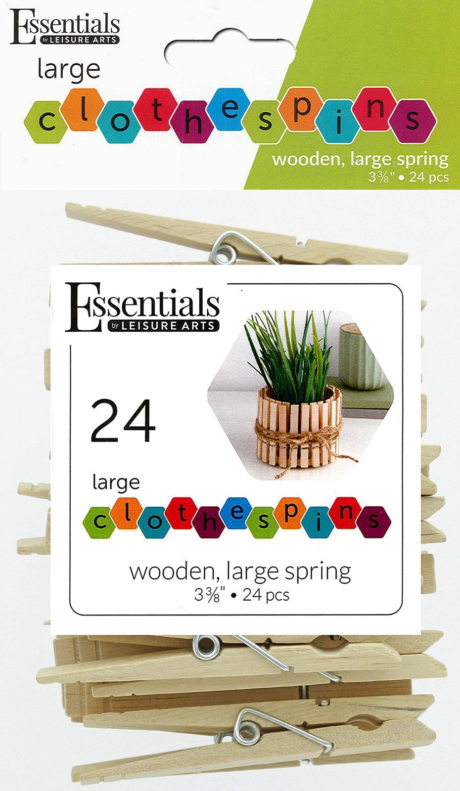 Large Wooden Clothespins 3.38" - 24 Pack Big Spring-Loaded Pins for Crafts, D...