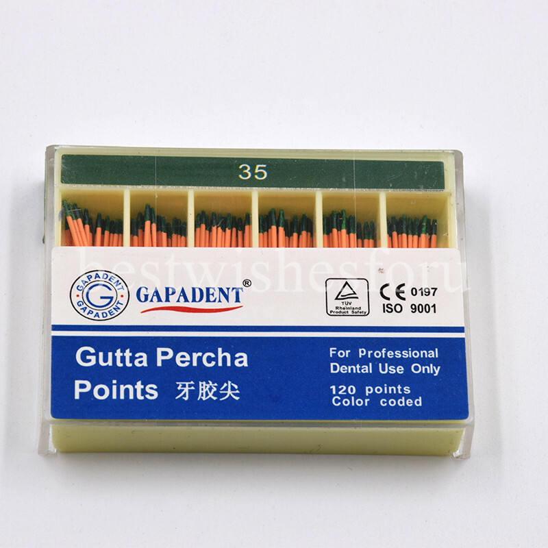 Dental Gutta Percha Points Label 120 Points Color Coded GP 35# Green Flexible