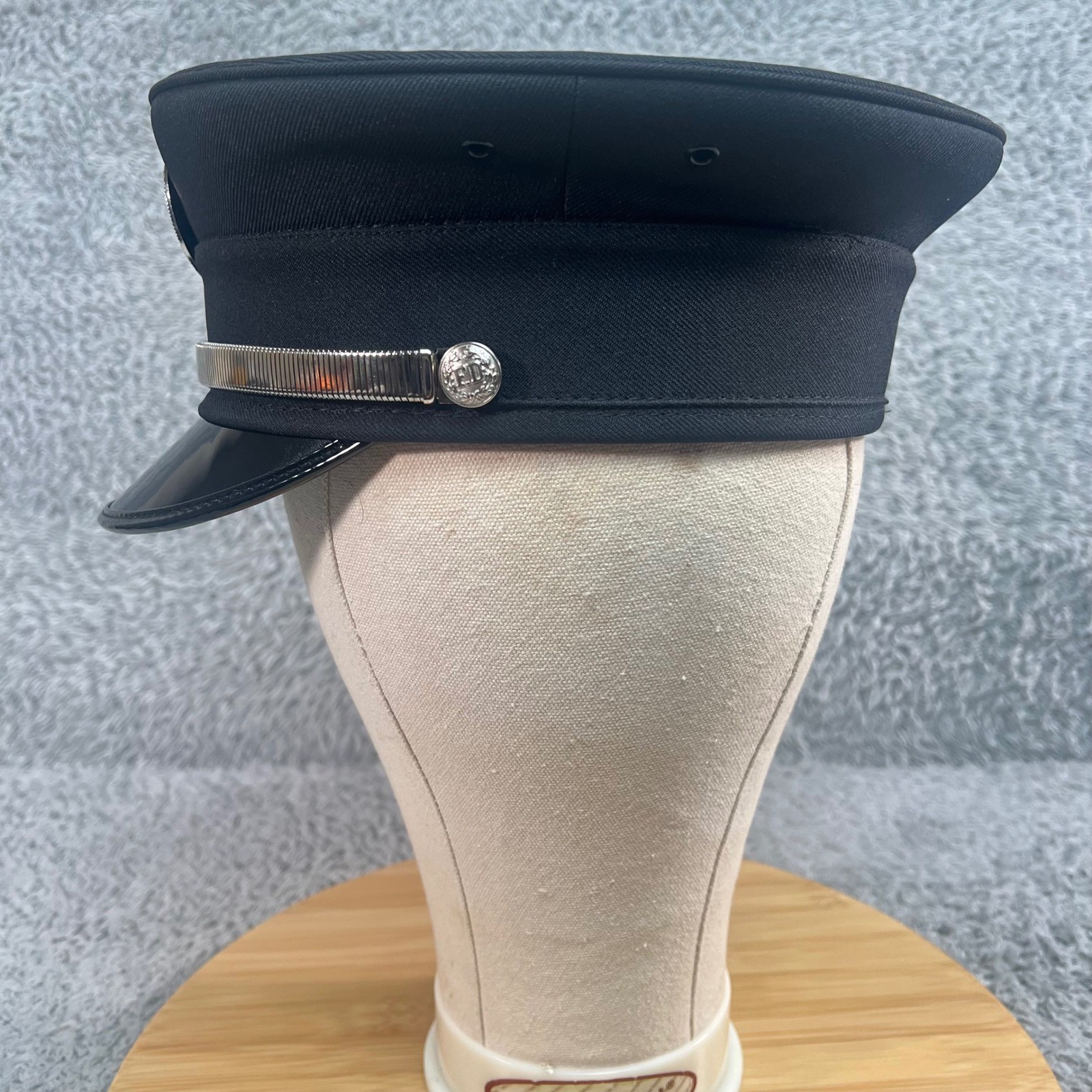 Fire Department Service Cap Union Made USA Black Dress Hat Silver Strap 7 5/8
