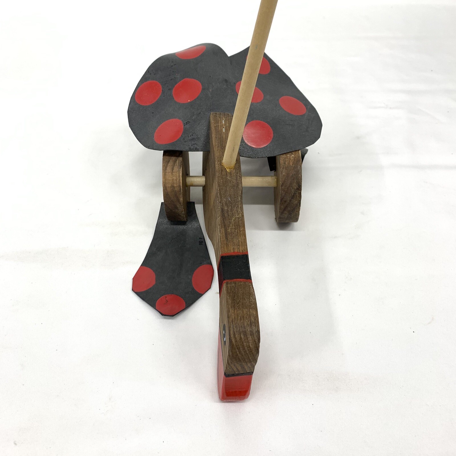 VTG WOOD PUSH WALKING DUCK RUBBER FLAPPY FEET ON STICK TOY 26” Hand painted Red