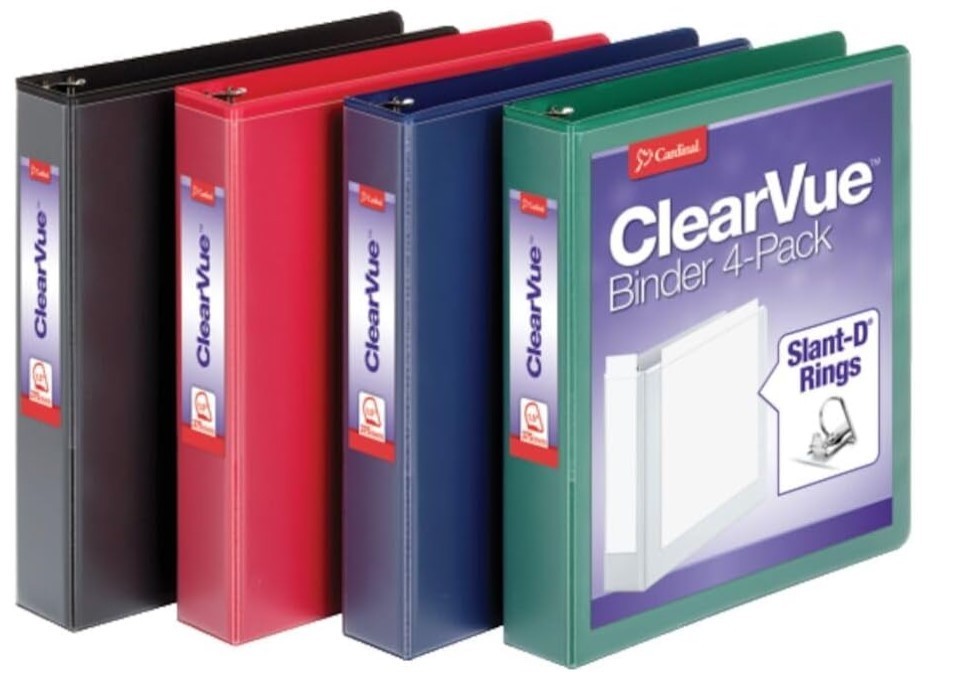 Cardinal 1.5 Inch D Ring Binder,  Black, Red, Blue, Green  (29300)