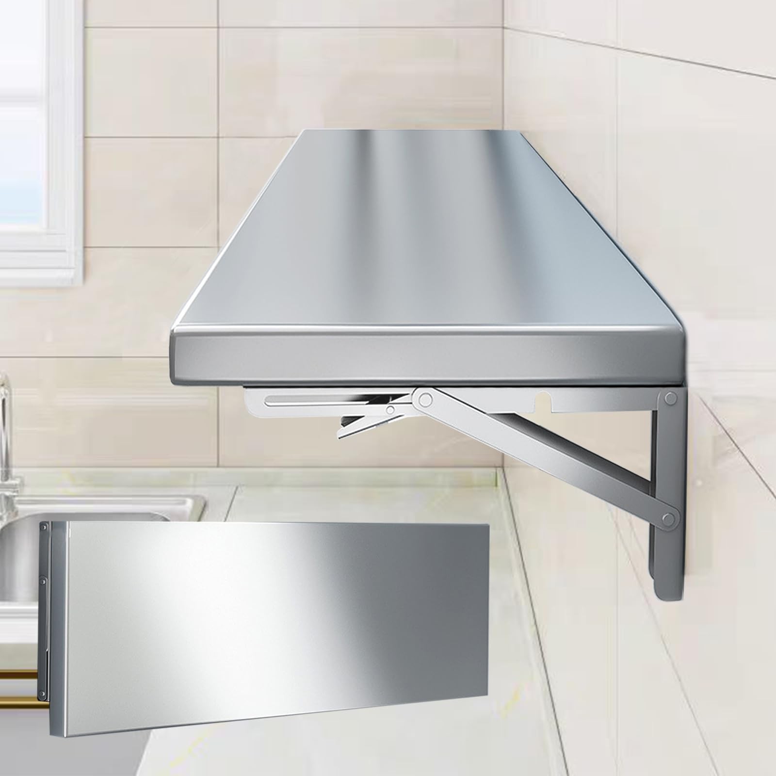 Folding Concession Shelf 36" x 12", Stainless Steel Drop Down Folding Serving...