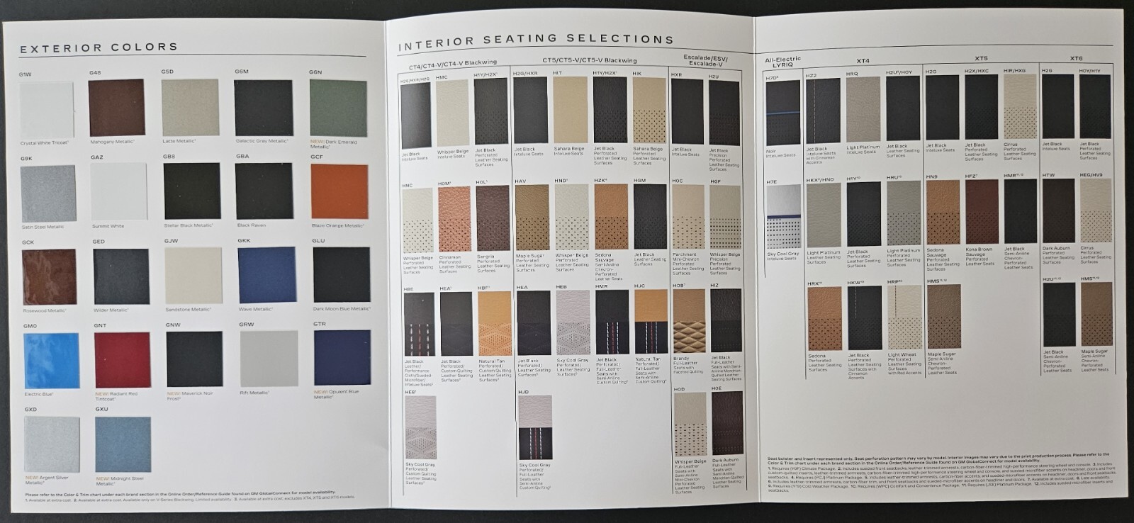 2023 CHEVROLET CADILLAC ESCALADE XT4 XT5 XT6 DEALER COLOR CHIP & TRIM BROCHURE