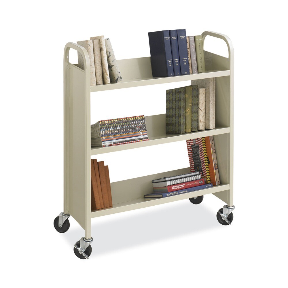 Safco 5358SA 300 lbs. 3 Shelves Metal Steel Double-Sided Book Cart - Sand New