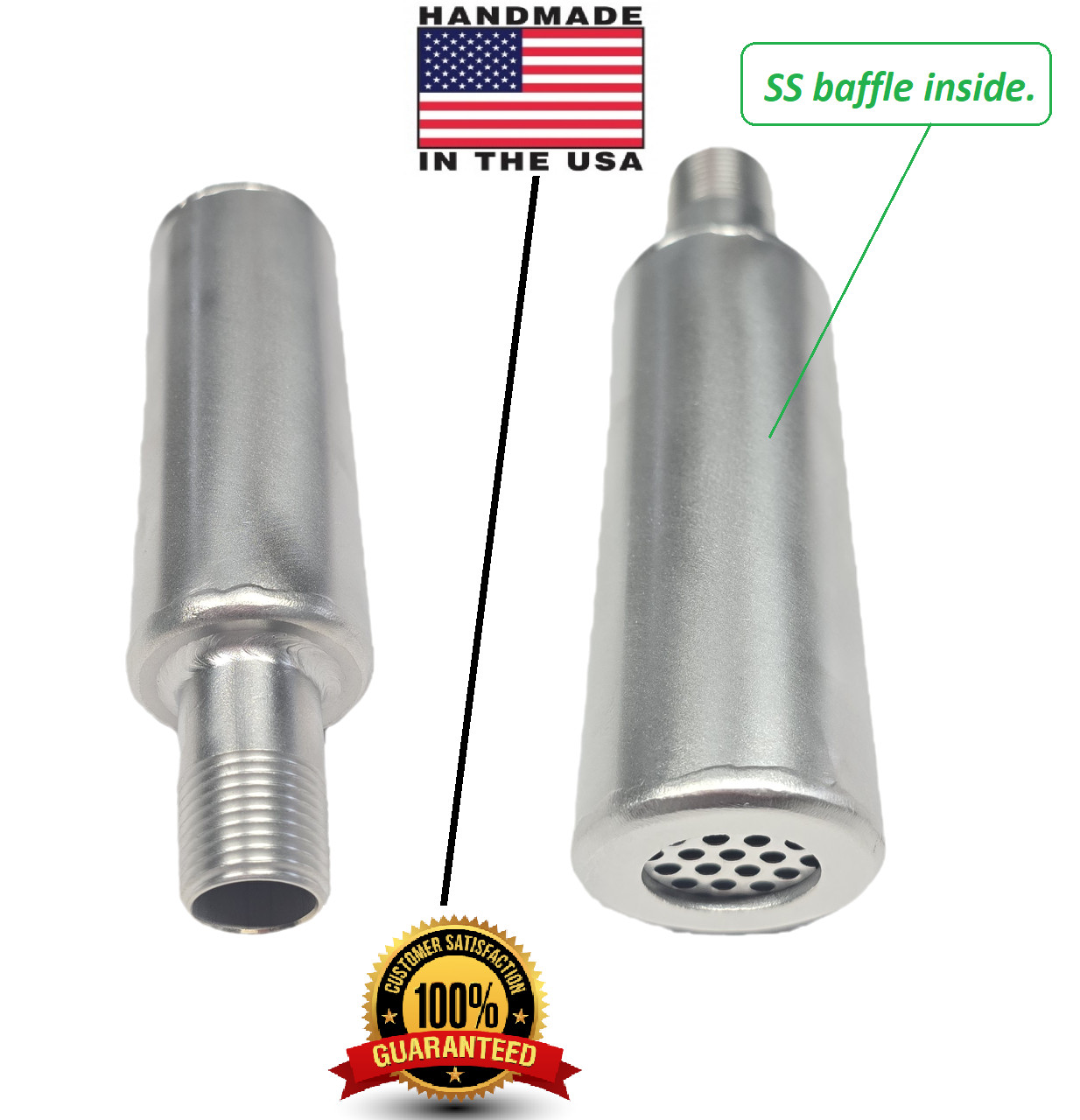 304 Stainless Steel Heavy Duty Muffler 1/2 NPT – For 2-5 HP Small Engines.