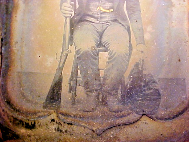 1850s Gold Stick Pin Prospector w/Satchel Ambrotype Glass Photograph 1/6 Plate