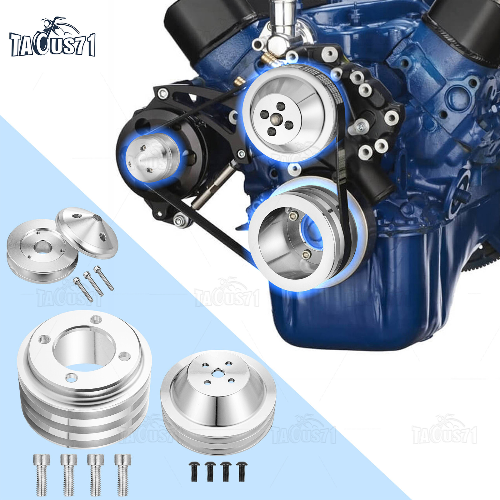 For Small Block Ford 302 351W V-Belt Pulley Kit Alternator Water Pump Crankshaft