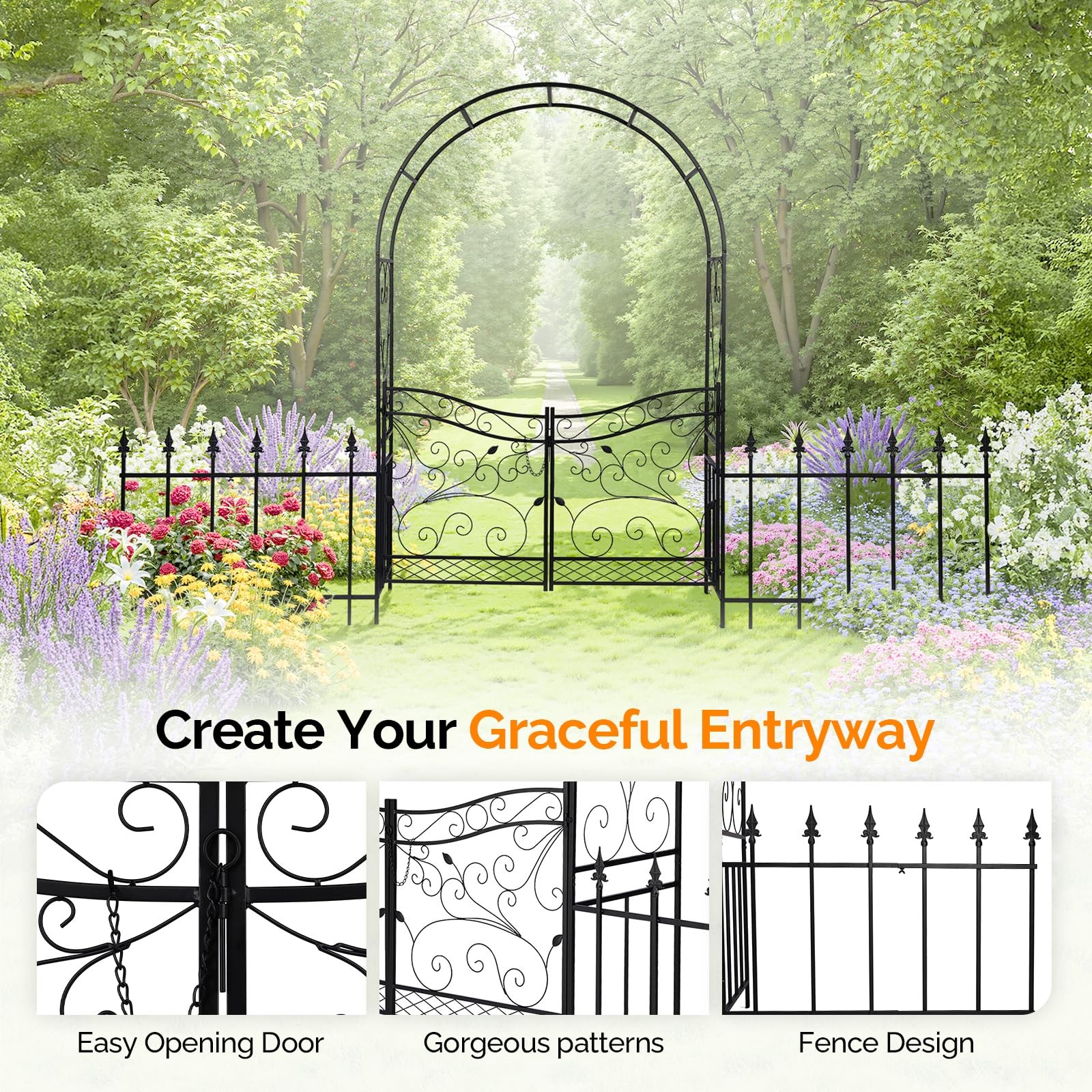 Garden Arbor Arch Pergola with Gate Fence for Wedding Plant Trellis Christmas