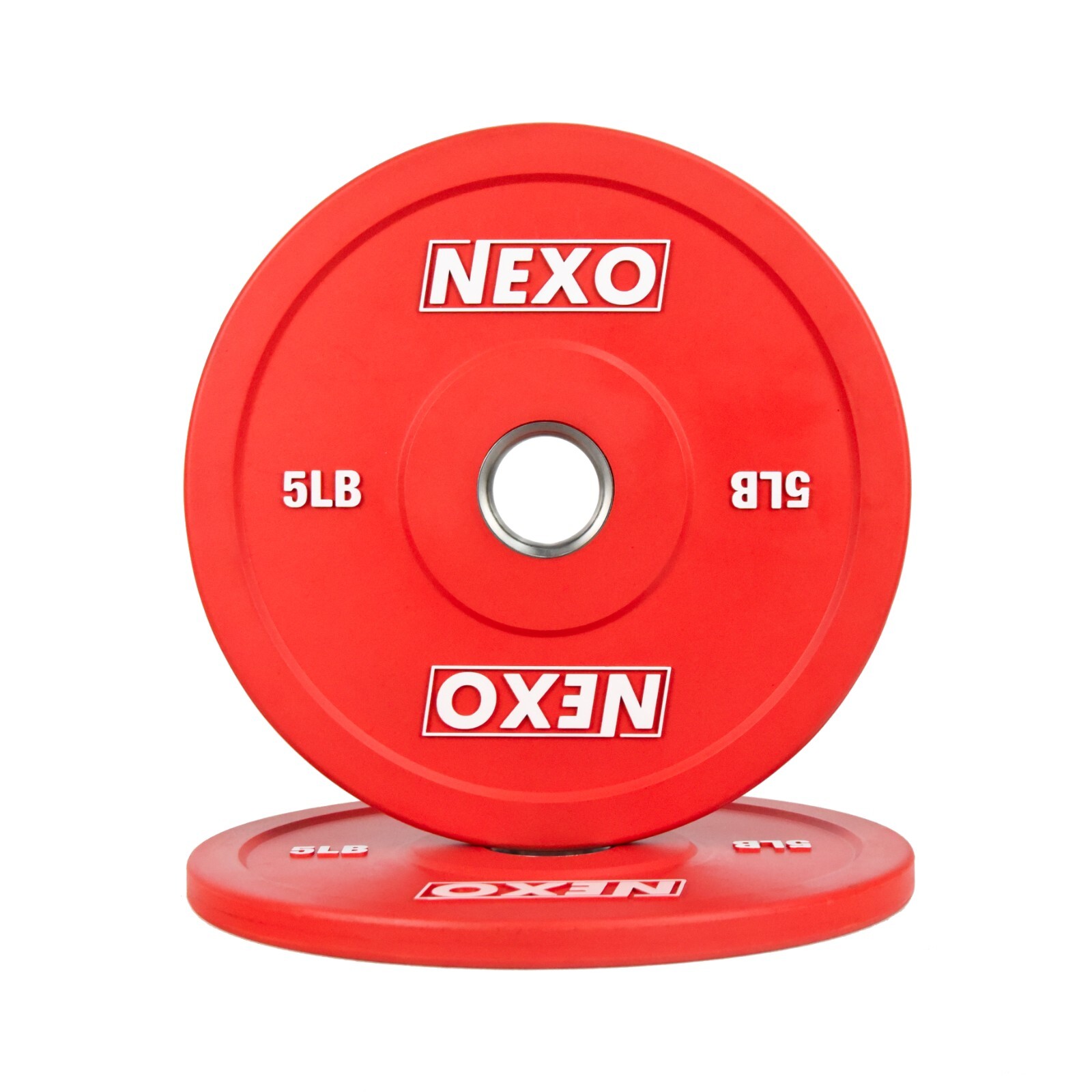 NEXO 5LB Red Rubber Bumper Plate Pair - Premium Matte Finish 2x 5LB Plates