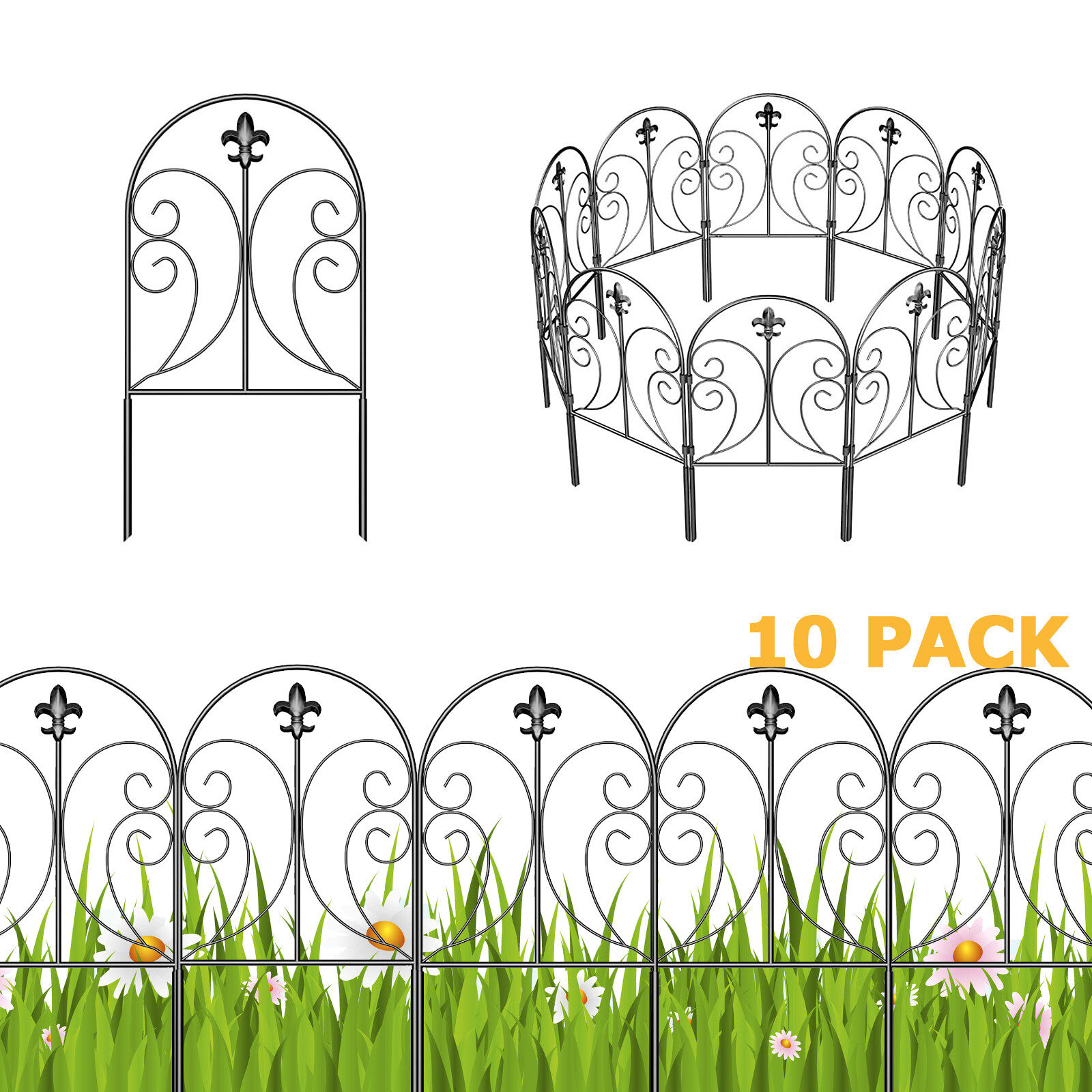 10Pack Decorative Garden Fence Border Rustproof Animal Barrier 24in(H) x 10ft(L)