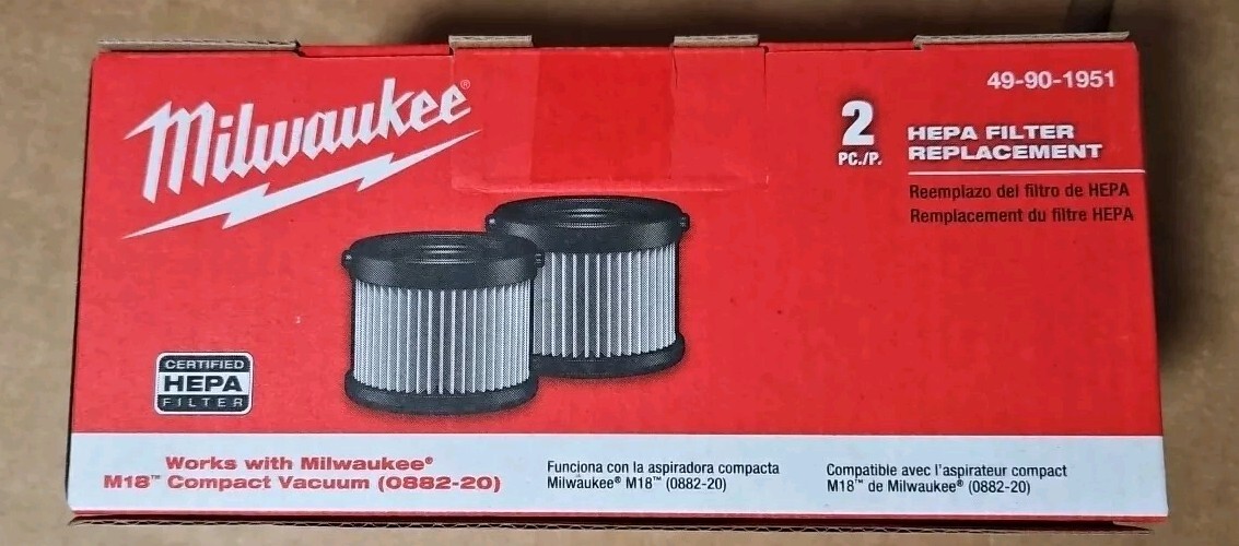 Milwaukee 49-90-1951 Replacement Filter for 0882-20 M18 COMPACT Vacuum 2 pk.