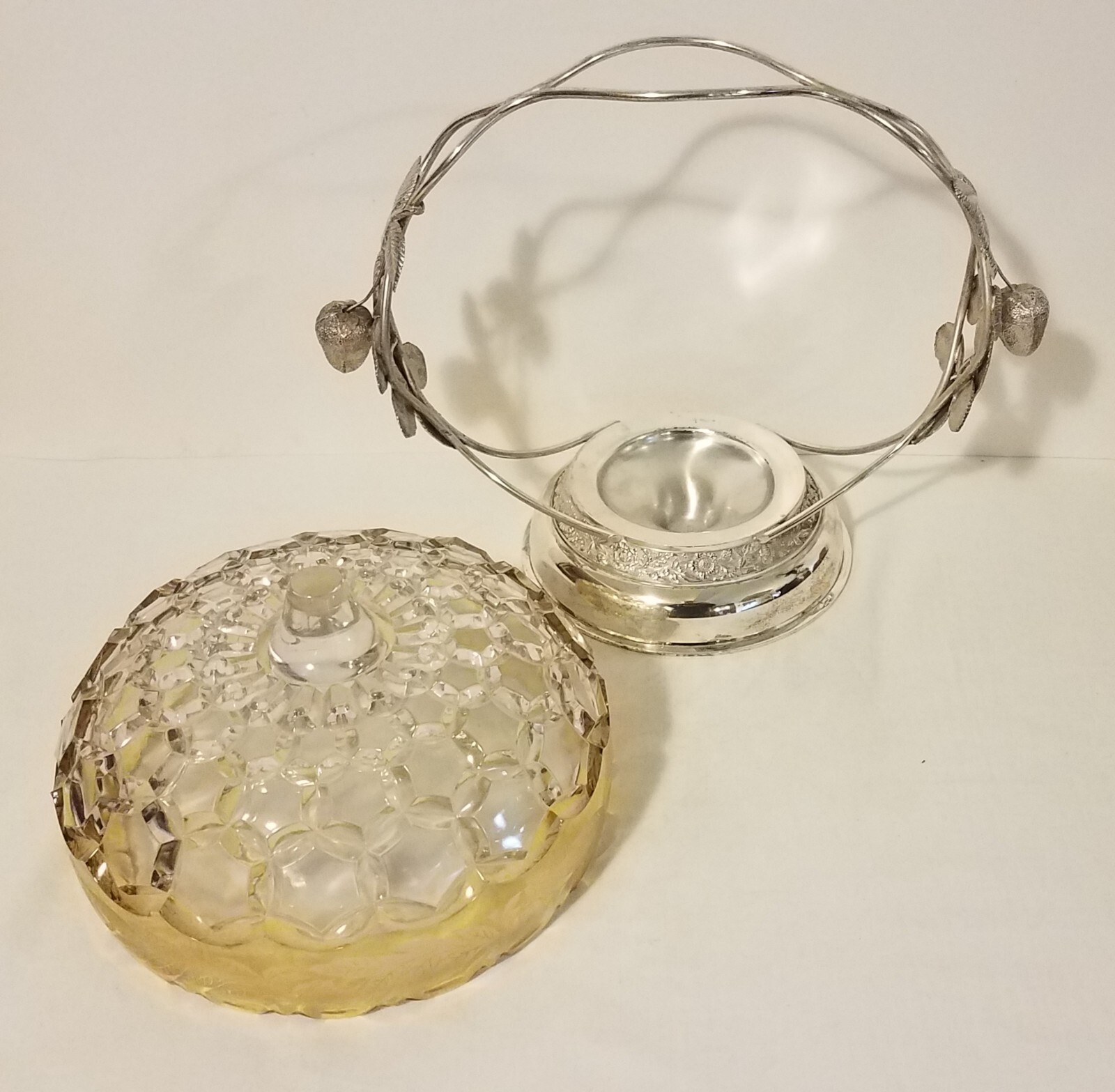 Bride's Basket glass bowl with elaborate silverplate holder