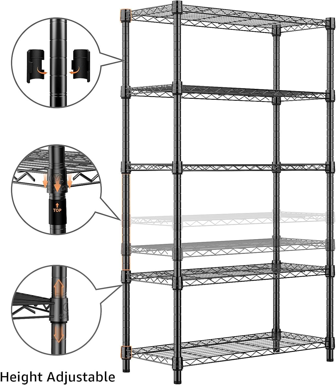5 Tier Wire Storage Shelf Adjustable Heavy Duty Garage Shelving Kitchen Rack 63"
