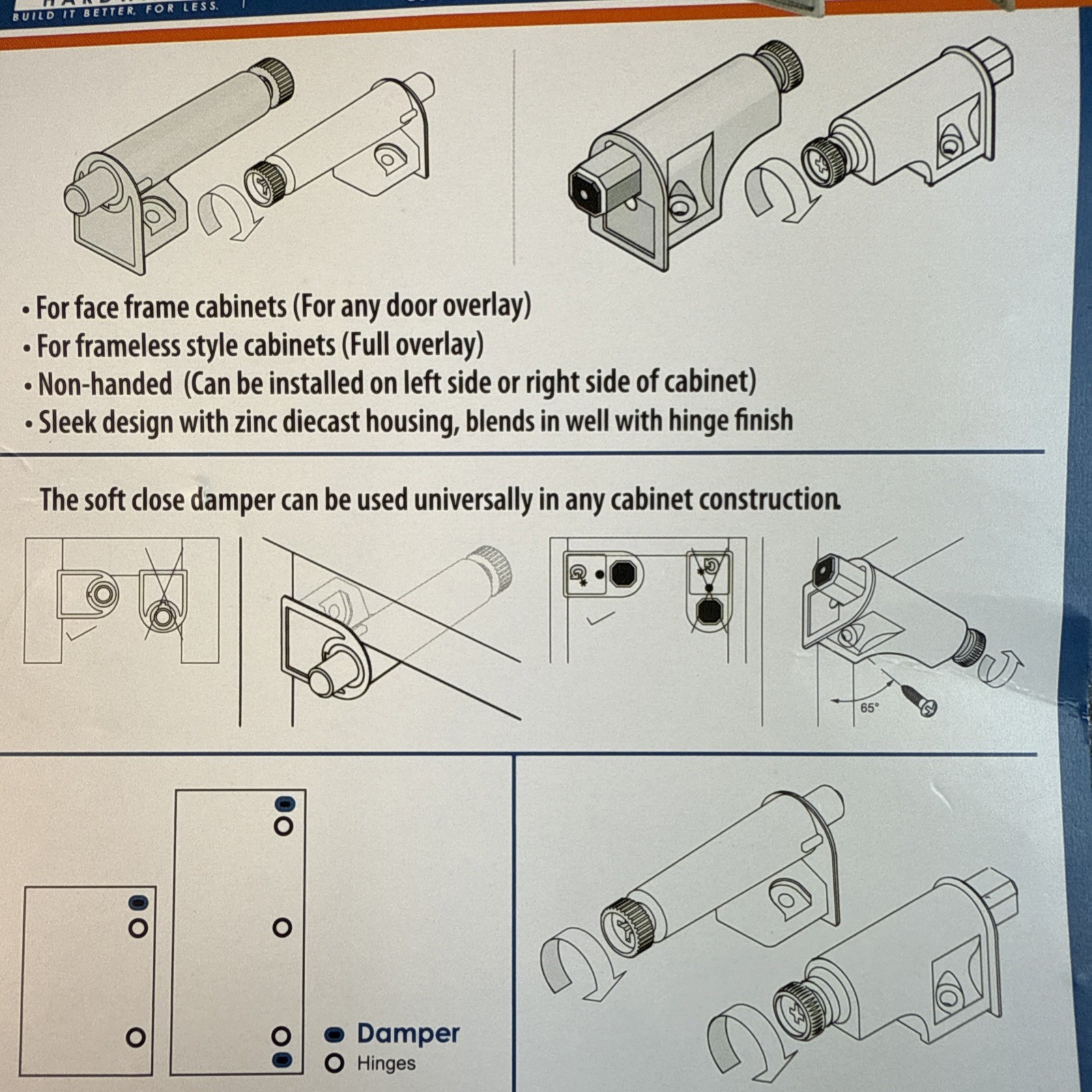 40-PACK ROK HARDWARE SCD103 SOFT CLOSE DAMPER W/SCREWS FOR CABINET DOORS NICKEL
