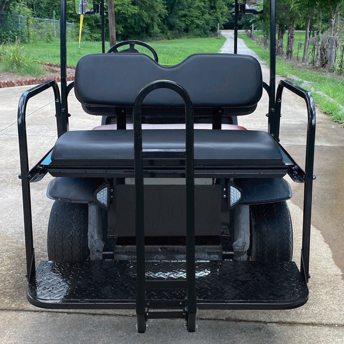 Golf Cart Black Rear Flip Folding Seat Kit + Grab Bar For EZGO TXT 1995-Up