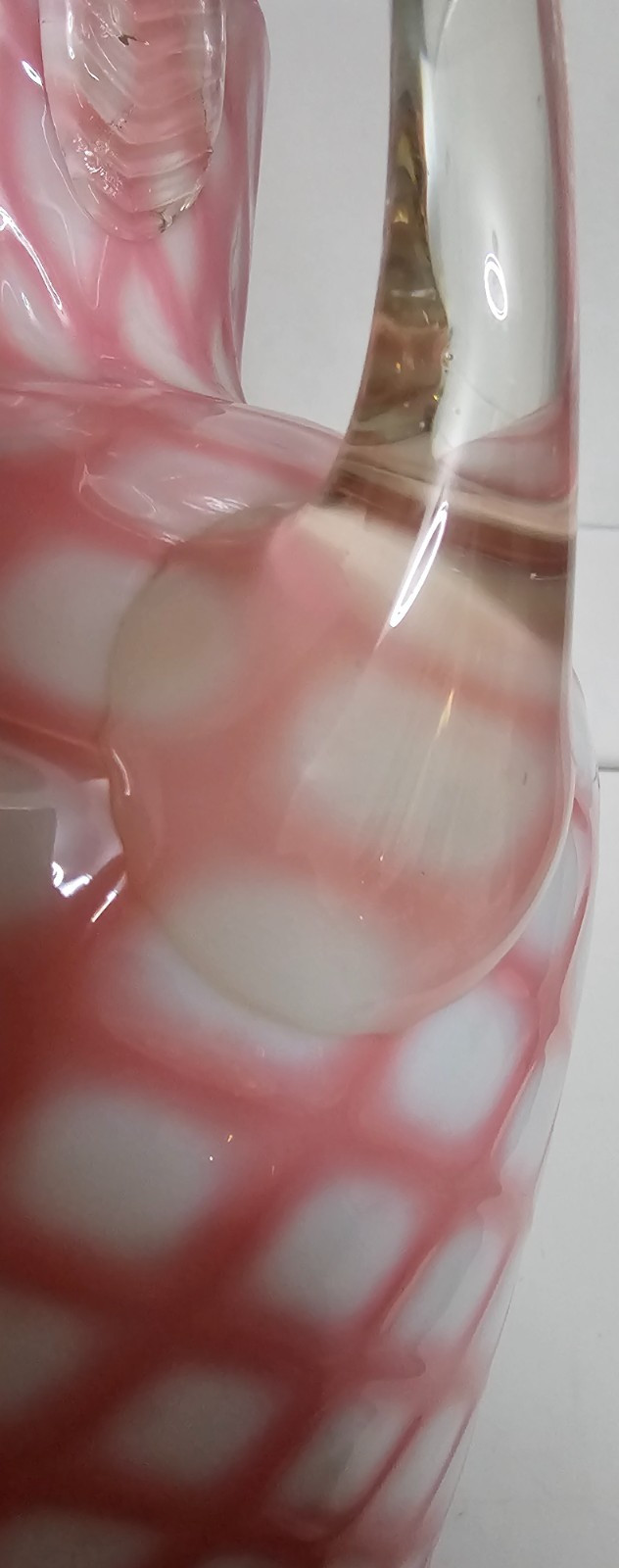 EAPG Victorian Glass Opaque Pink White Lattice Pitcher Jug