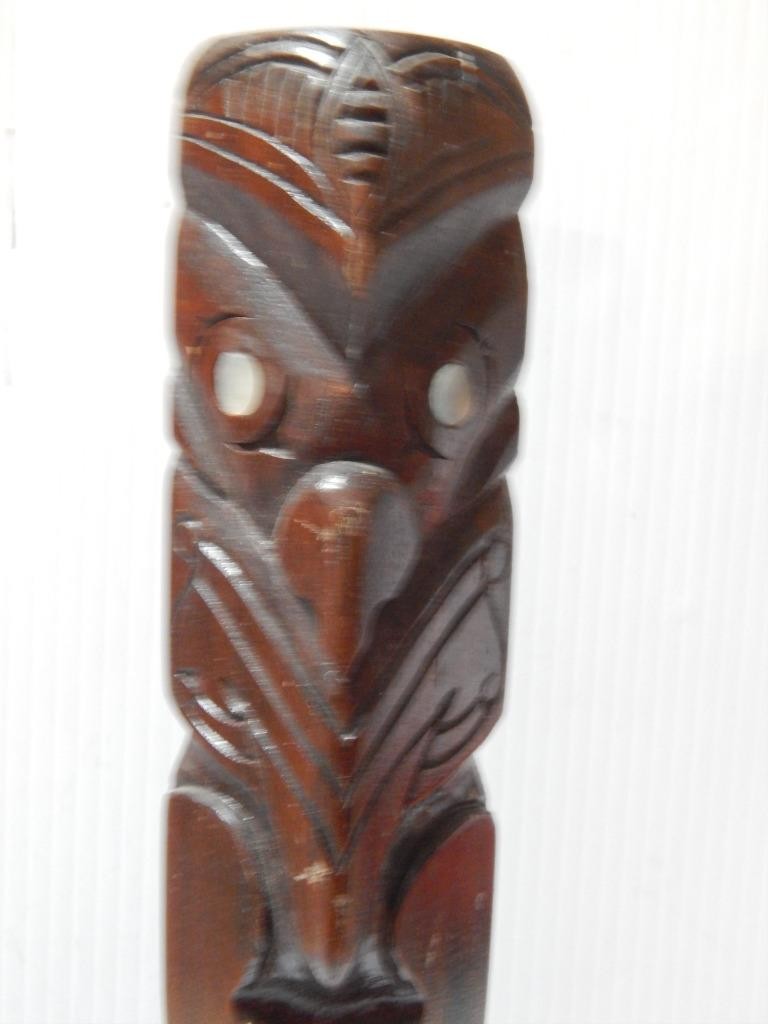 VINTAGE ALASKA TLINGIT INDIAN NW COAST RED CEDAR + ABALONE WOOD TOTEM POLE 15.5"