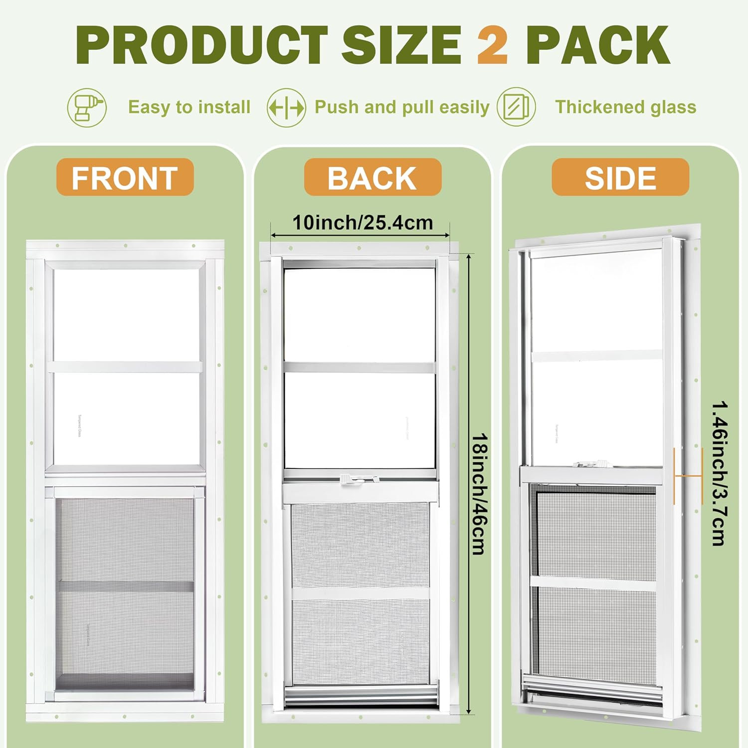 2 Pack Shed Windows, 10"X 18" White Sliding Window Suitable for Chicken Coop, Sh