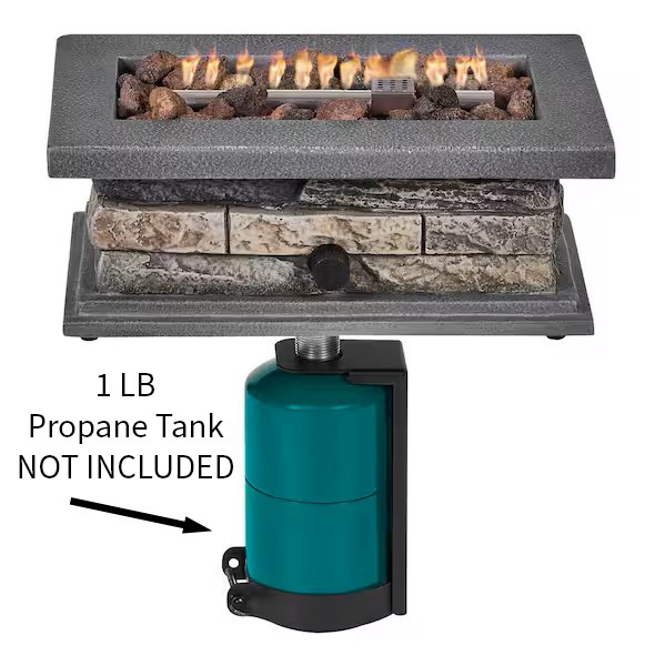 14 In. Rectangle Outdoor Propane Gas Fire Pit 15,000 BTU Stone Look / Lava Rocks