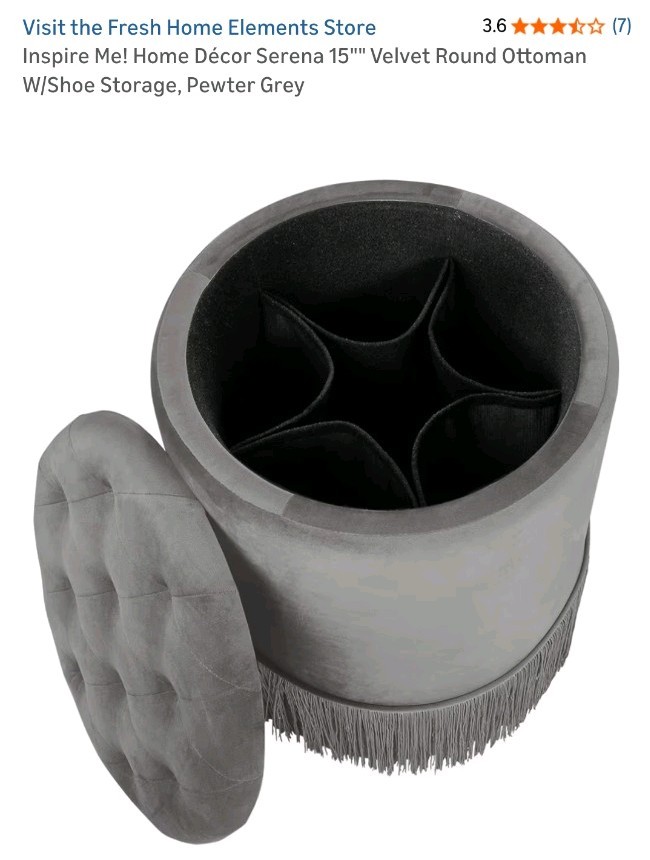 Inspire Me! Serena Velvet Round Storage Ottoman Tufted Pewter Grey Set of 2