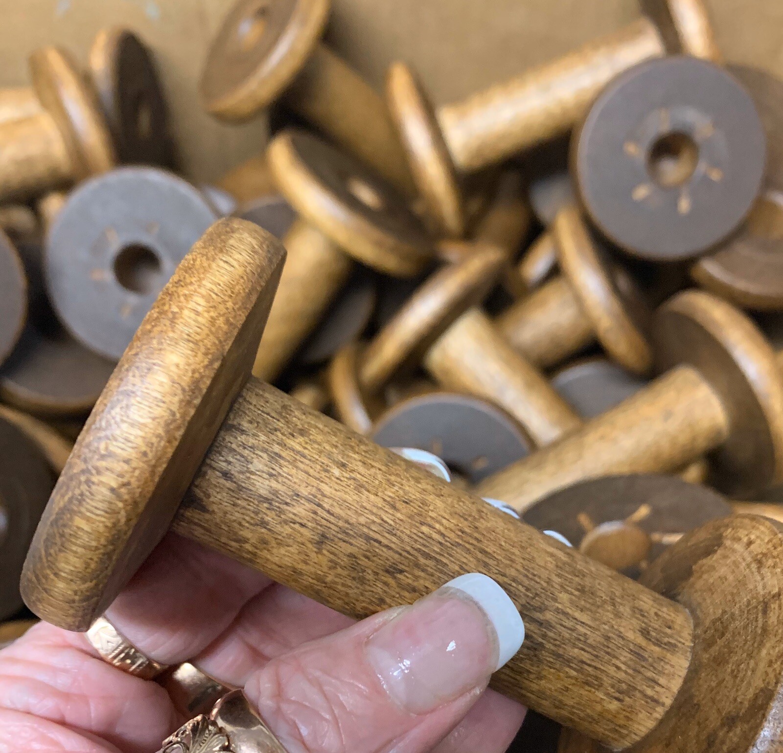 5 Silk Spools Bobbins Wood Factory Reclaimed Industrial Quills Wooden Textile