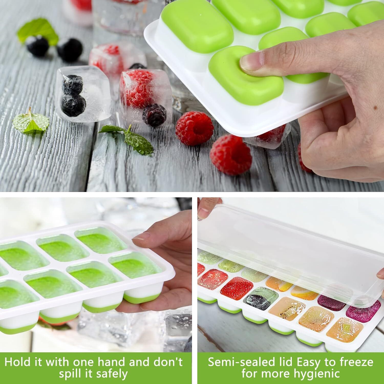 Ice Cube Tray with Lid, 4 Pack Durable Stackable Ice Cube Trays for Freezer with