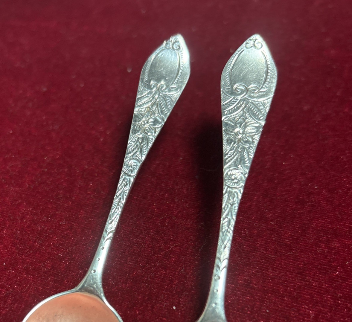 Set of 2, Sterling English Demitasse Spoons, 1895, 4”, 9.7, 9.3 g., Pattern ?