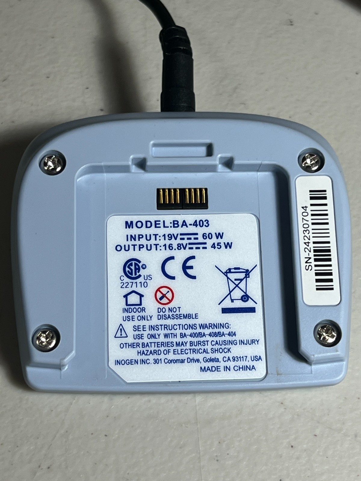 Inogen BA-403 External Battery Charger & Power Adapter