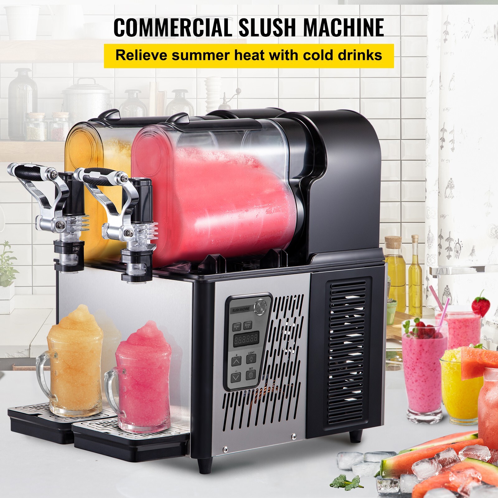 6L Commercial Slushy Machine 3L x 2 Smoothie Maker Slush Machine 2 x 0.79 Gal