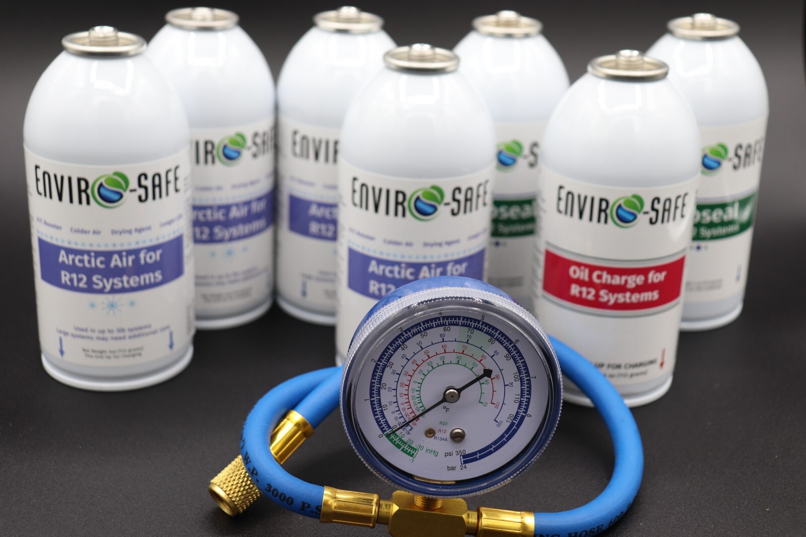 Envirosafe Arctic Air for R12, Auto AC Refrigerant Proseal & Oil & Brass Gauge