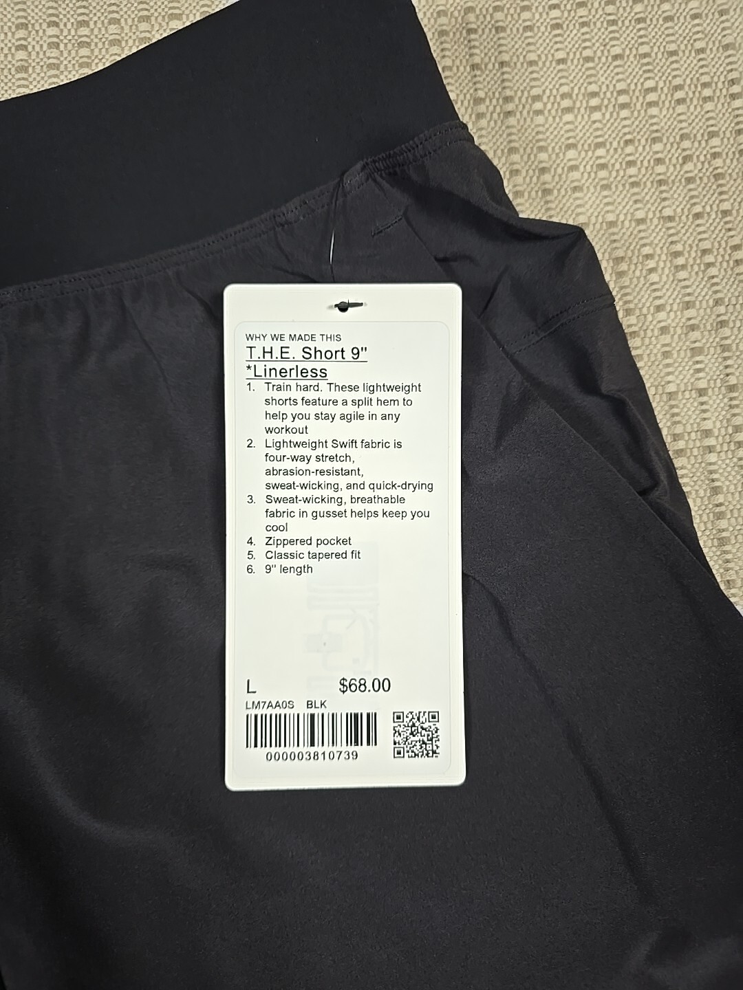 Size Large Lululemon T.H.E. Short 9" Linerless BLACK LM7AA0S BLK Men's New NWT