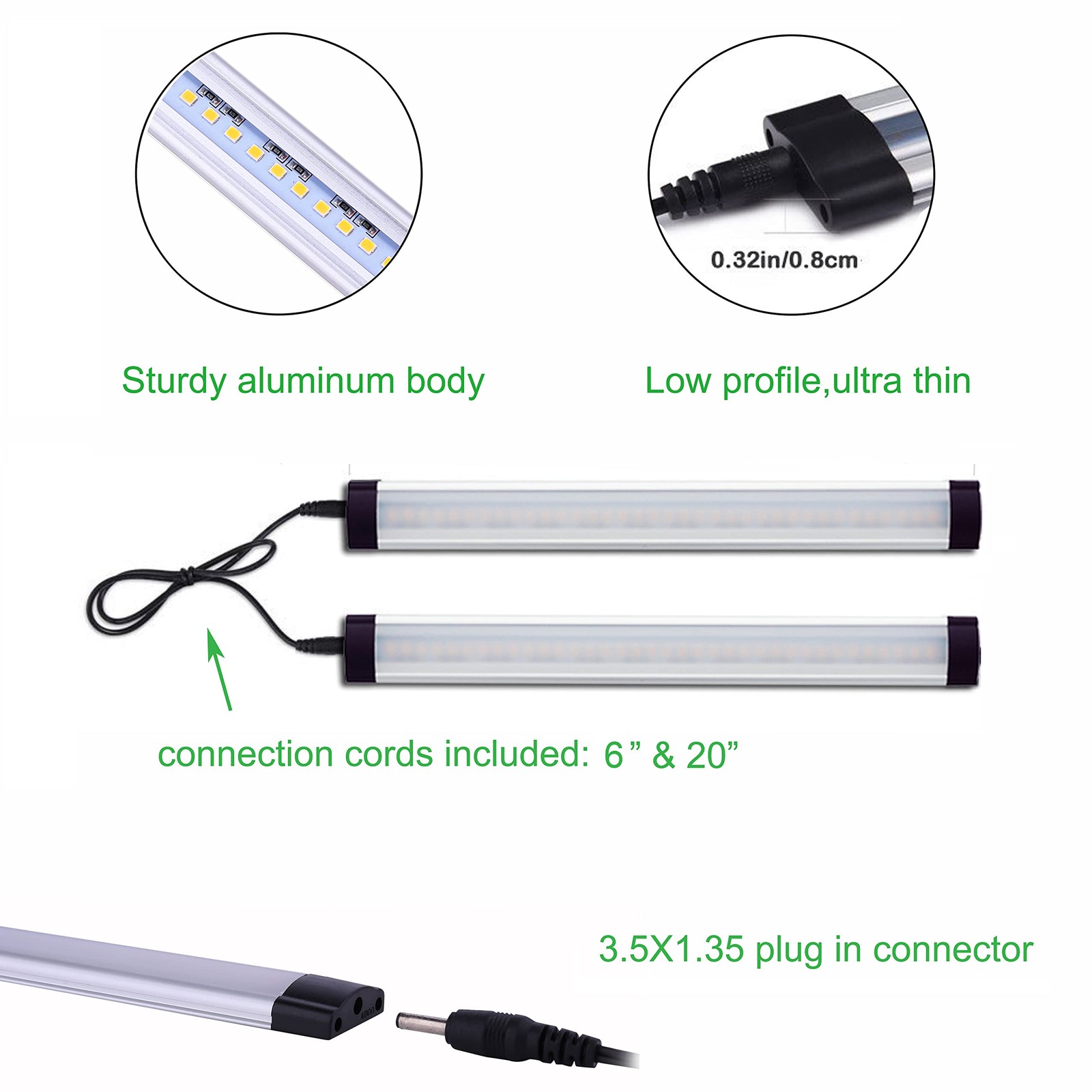 LED Under Cabinet Lighting Plug in, Dimmable Under Counter Light Rigid Bar 12V