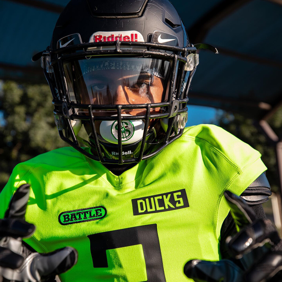 Battle Sports Money Spinner Oxygen Lip Protector Mouthguard- White/Green