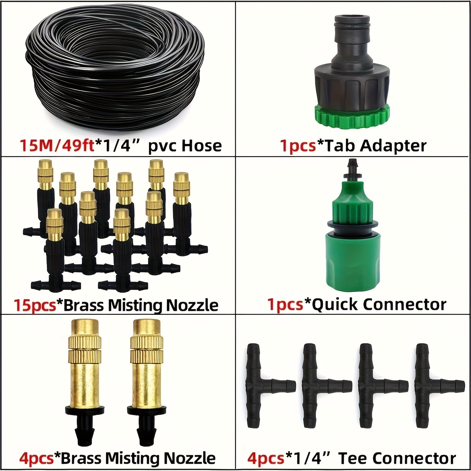 Outdoor Misting Cooling System Kit - Adjustable Brass Nozzles for Garden & Patio