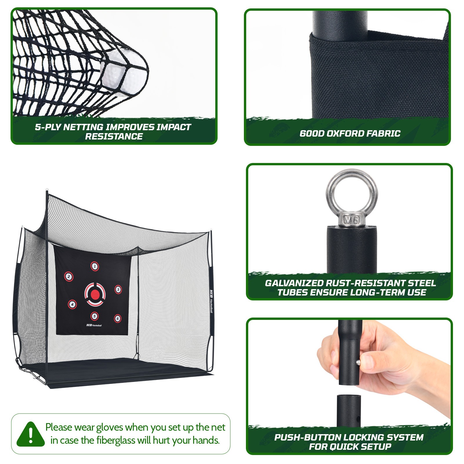 Golf Practice Cage 10x8x6ft Heavy Duty Net w/ Target Cloth Portable Carry Bag