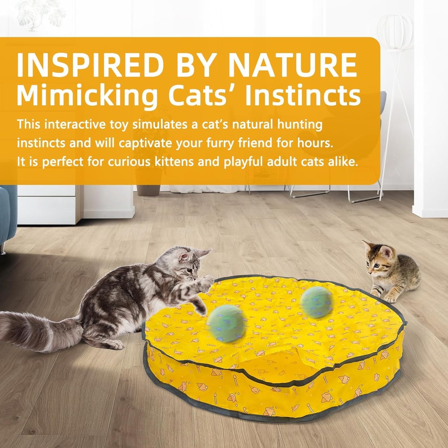 Interactive Cat Toy for Cats Kitten, Automatic Moving Ball in 28 Inch Play Mat