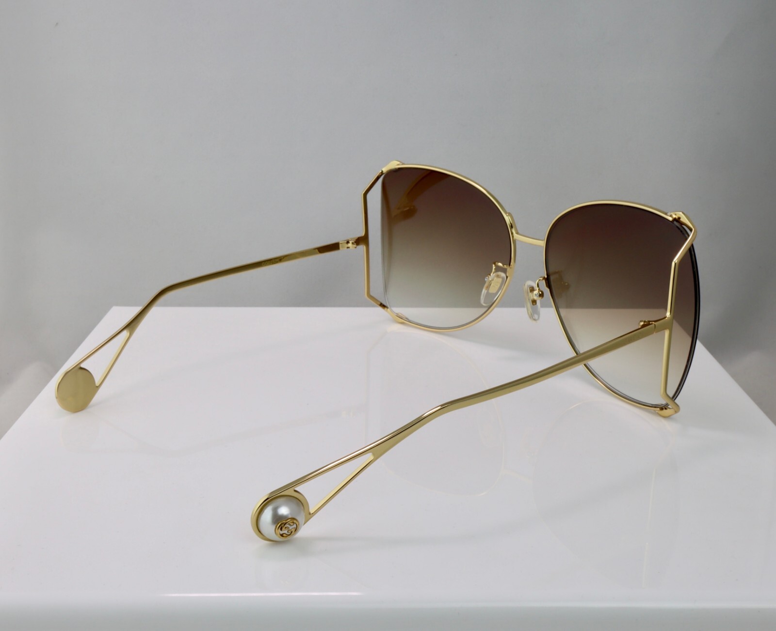 Gucci GG0252S 003 63mm Square Oversized Sunglasses Gold with Brown Lens