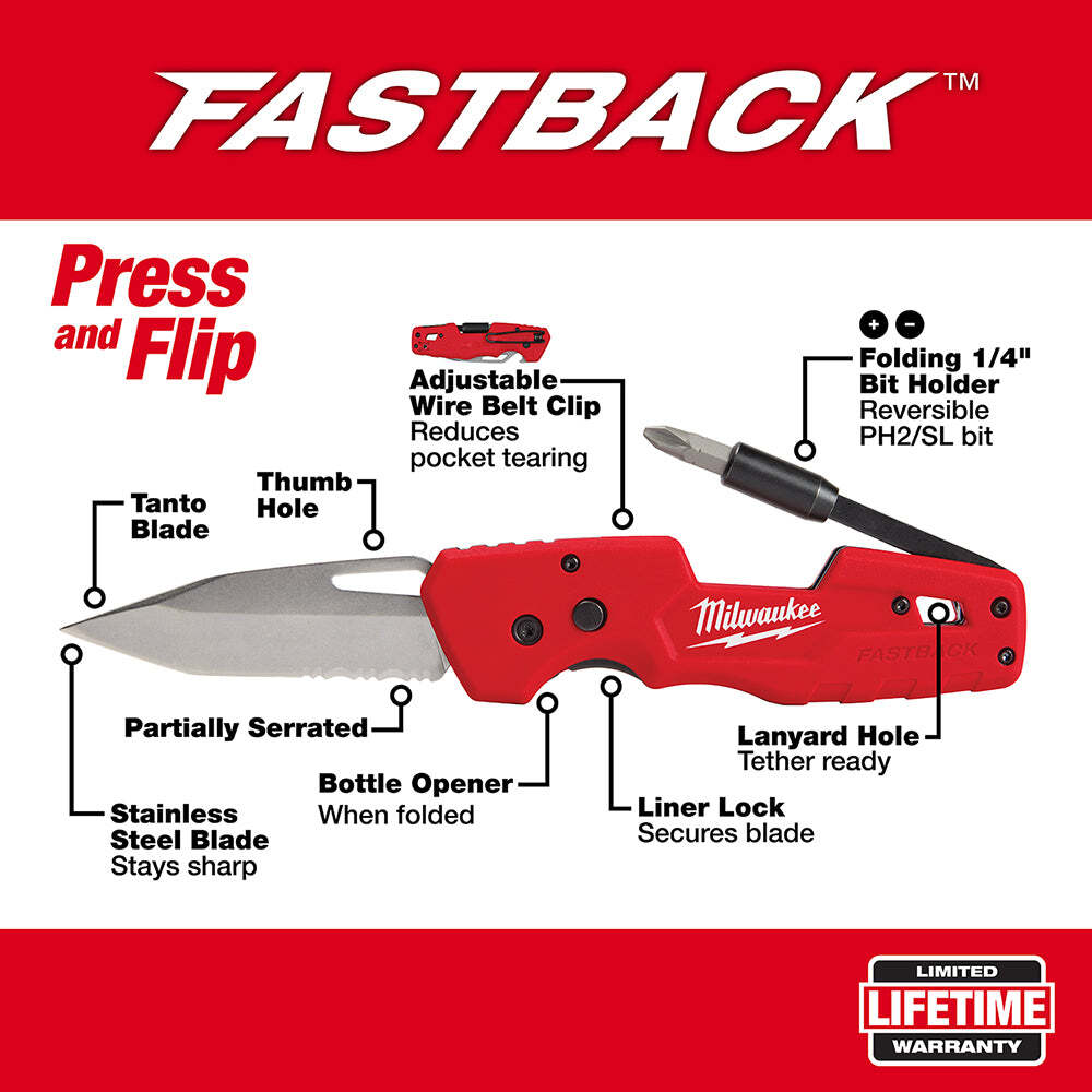 Milwaukee 48-22-1540 FASTBACK 5 in 1 Folding Pocket Knife