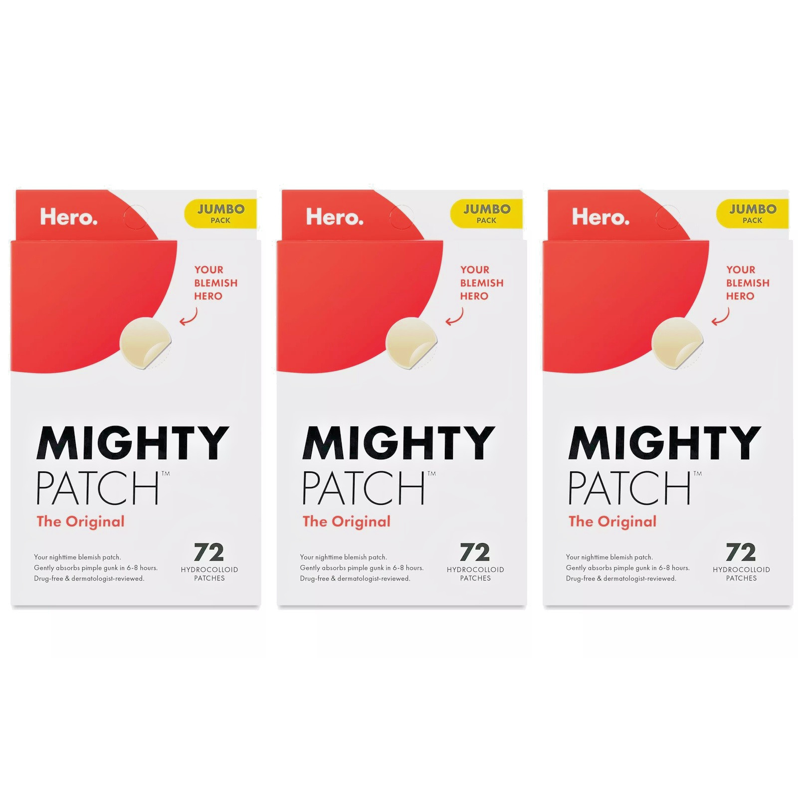 3 Pack of 72 HERO Mighty Patch The Original Blemish Treatment Exp. Factory Fresh