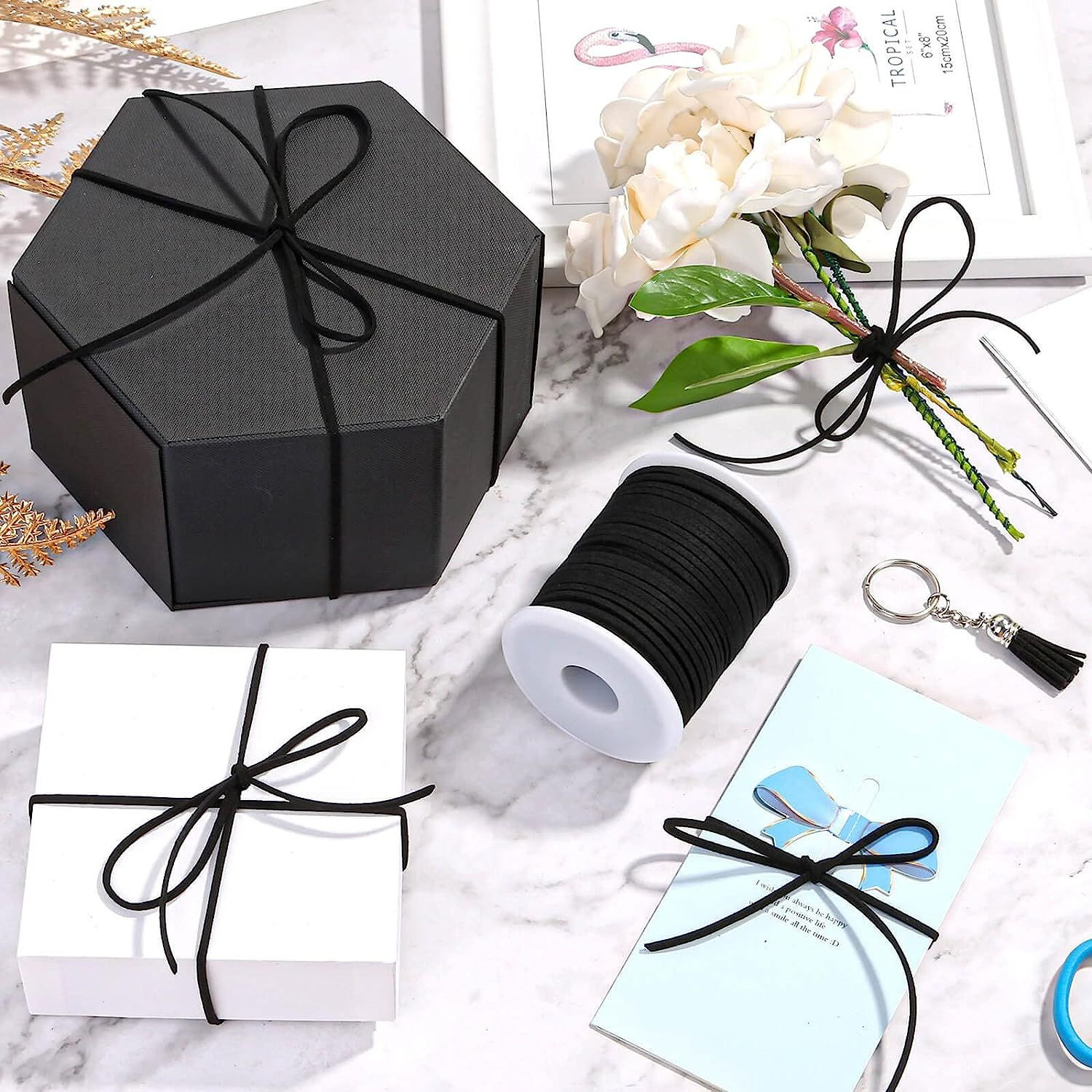 Leather String, Flat Suede Cord Faux Thin Lace for Black