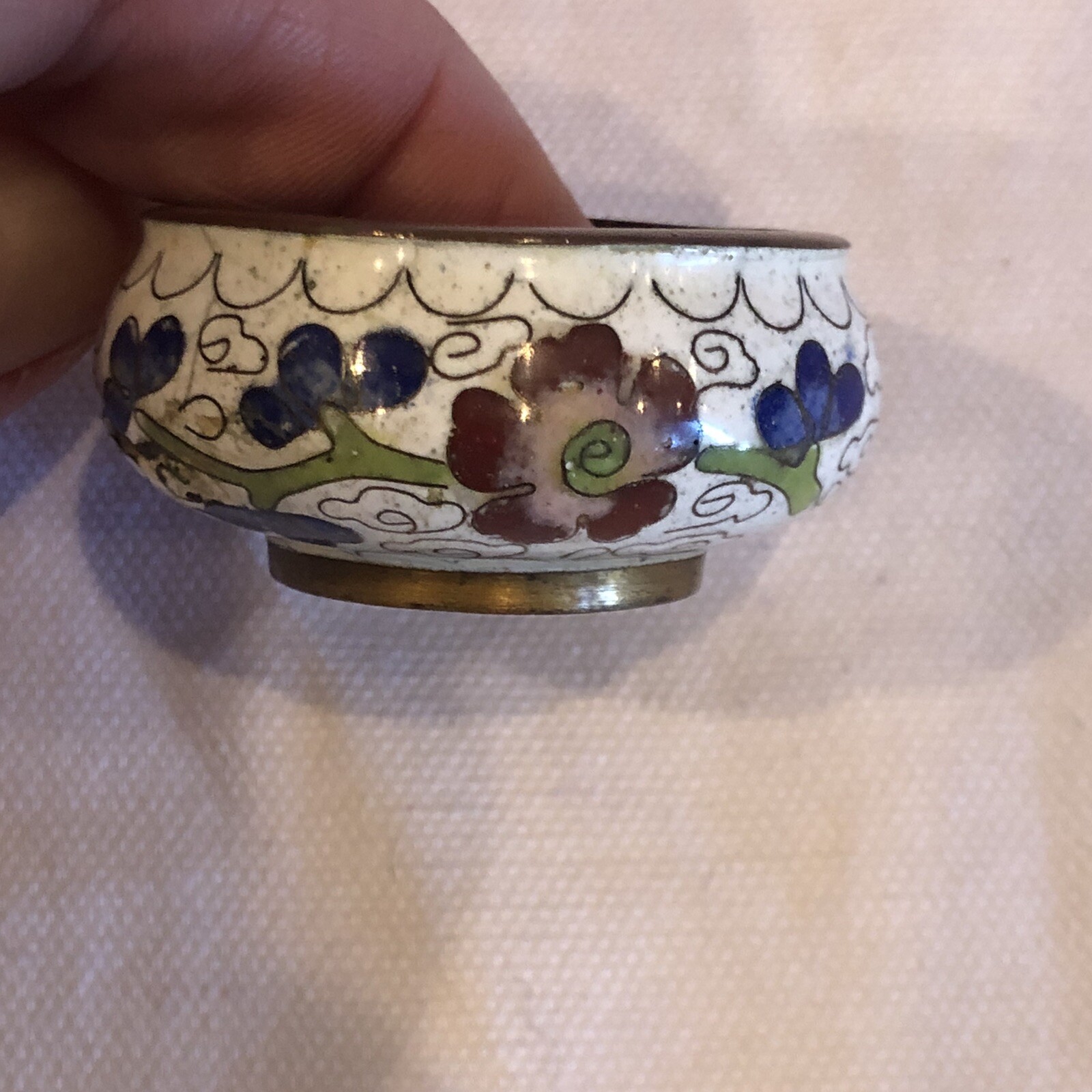 Antique Chinese Minature Cloisonne Floral Decor Incense Burner Hand Painted