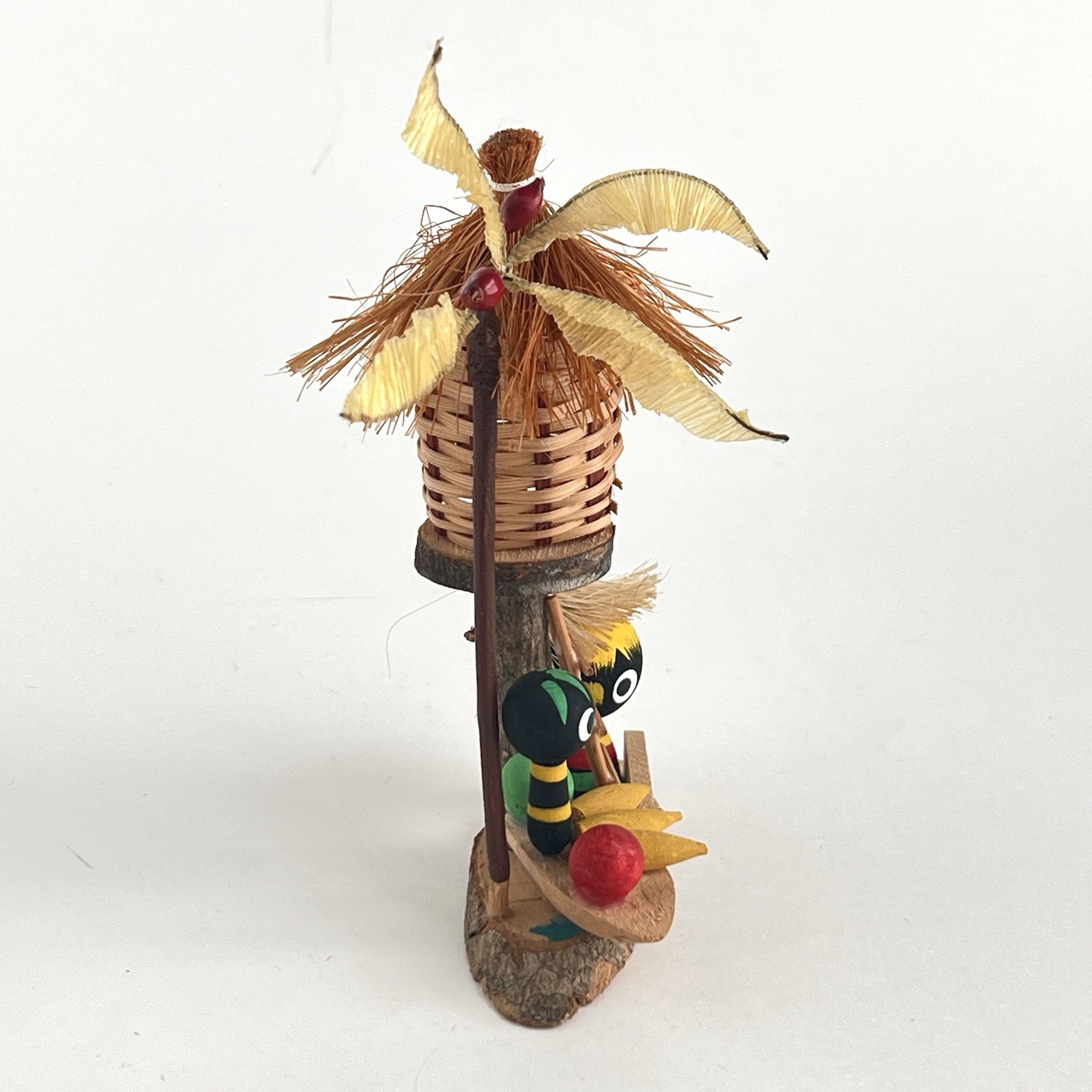 Vintage Black Americana Wood Tiki Hut & Palm Tree Fruit Florida Souvenir Kitsch