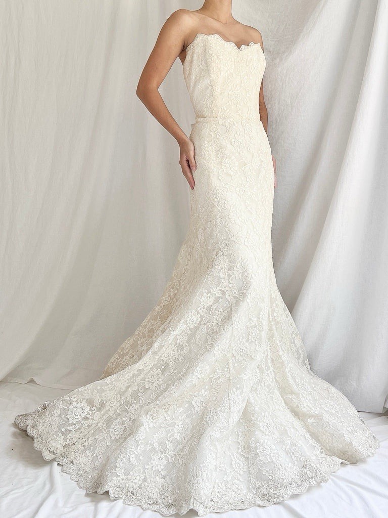 Liancarlo Couture Ivory Lace Strapless Mermaid Wedding Dress Size 4