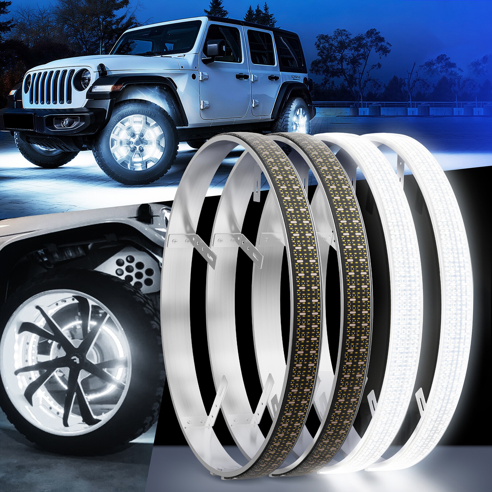 4Pcs 17" Inch 5-Row Pure White LED Wheel Lights Car Rim Lights Ultra-Bright