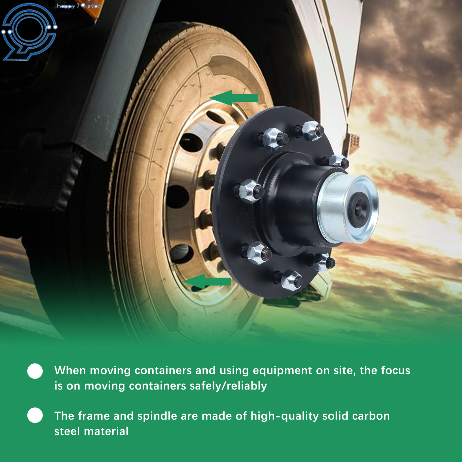 Shipping Container Wheels 8x6.5 Lug Bolt-On Spindle Kit with Handle