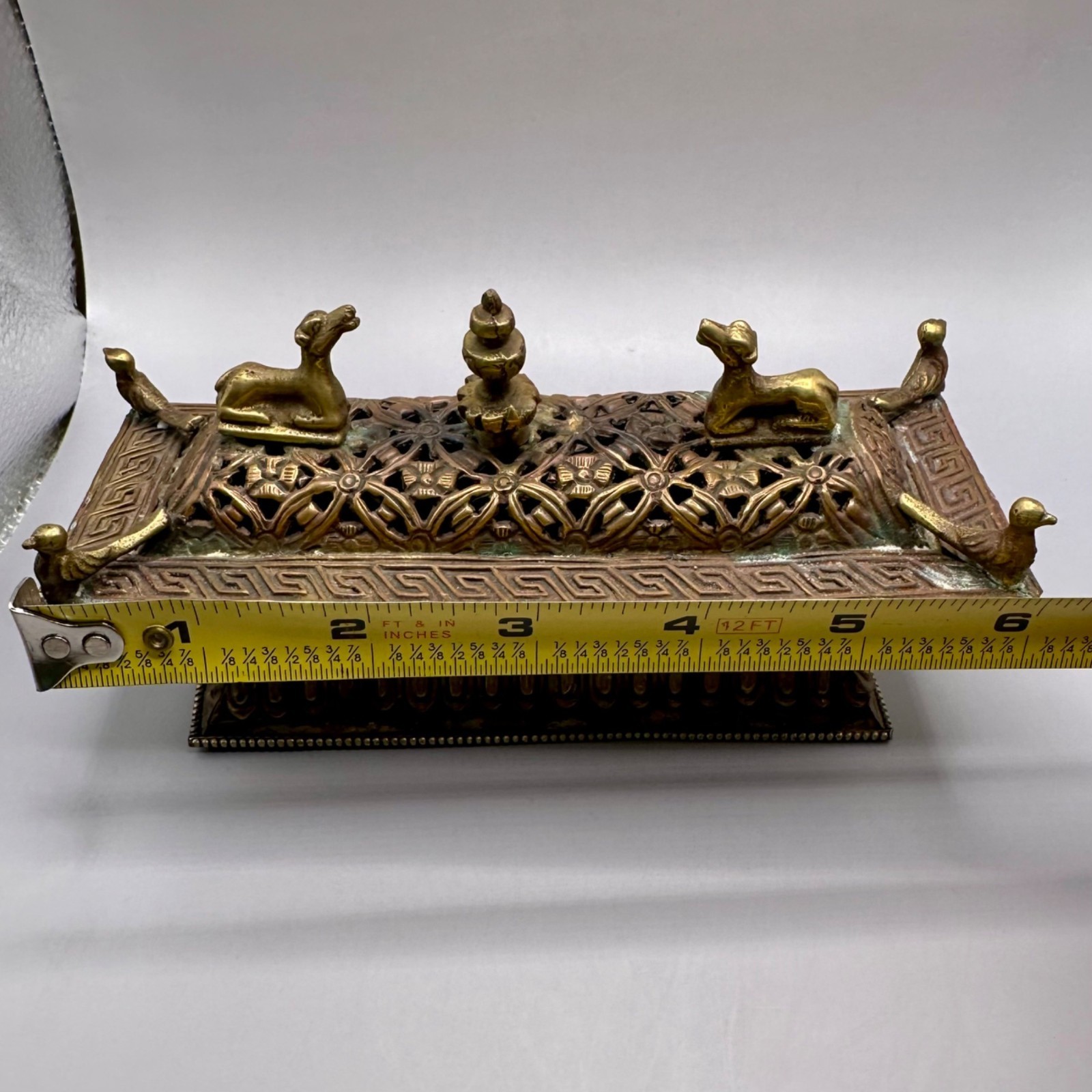 Nepal Tibetan Buddhist Incense Burner Brass & Copper Animal Finials Birds Motifs
