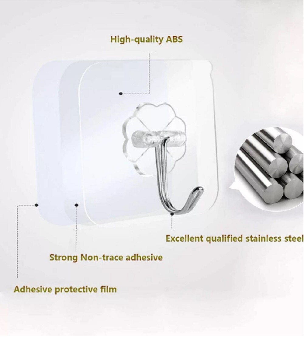 24 Pcs Adhesive Sticky Hooks Heavy Duty Wall Hooks Hangers Seamless Transparent