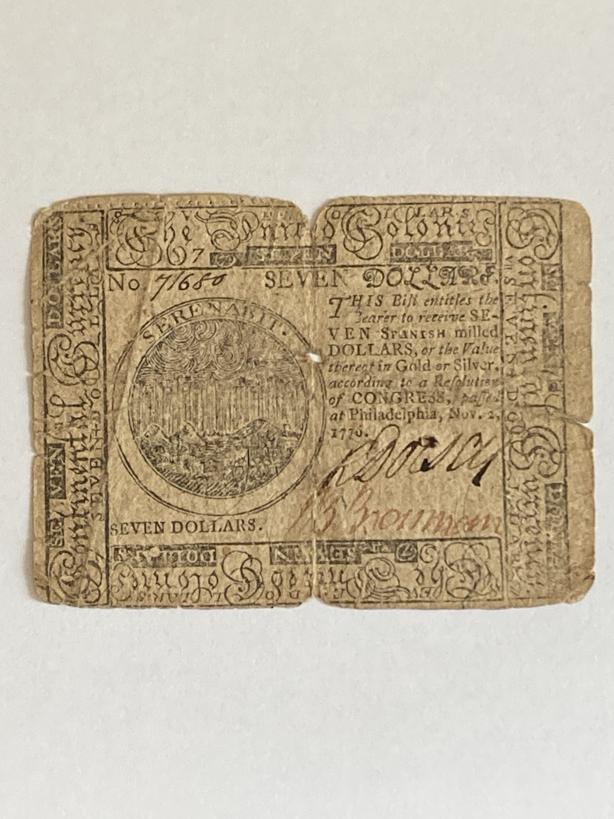 1776 Colonial America’s Continental Currency Nov 2 1776🇺🇸Rare $7 Dollars🇺🇸