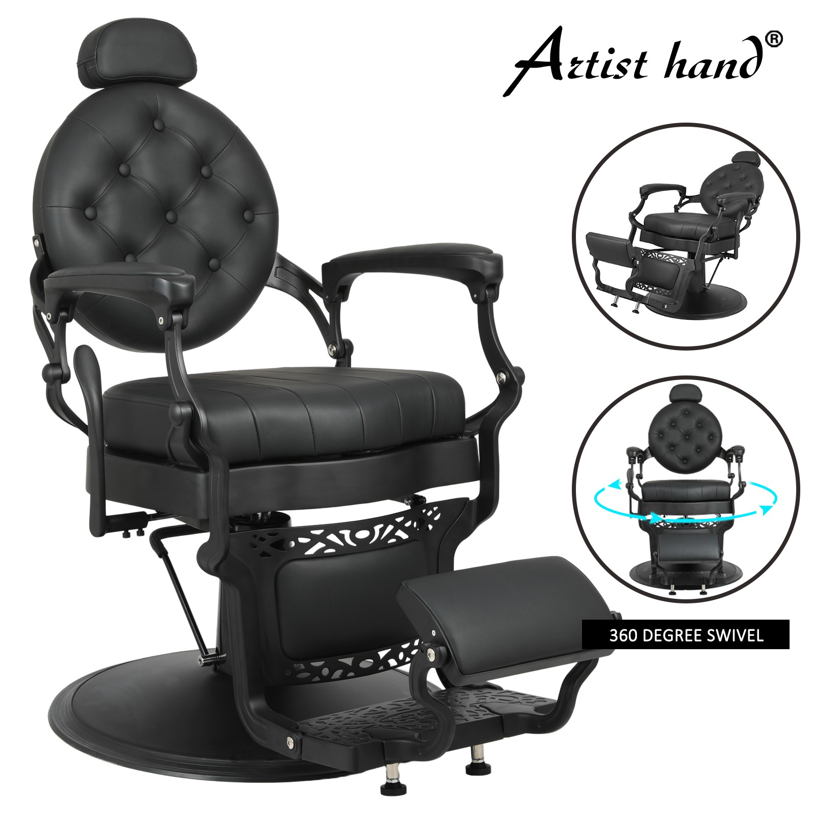 Black Vintage Recline Heavy Duty Barber Chair Hydraulic All Purpose Beauty Salon